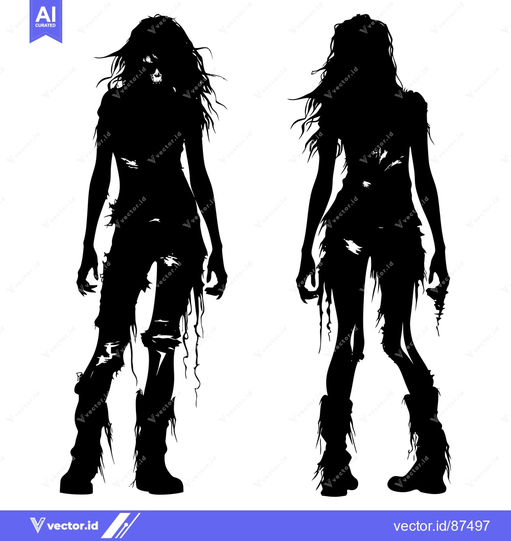 Premium Vector dari Two Silhouettes of Female Zombies in Torn Clothing
