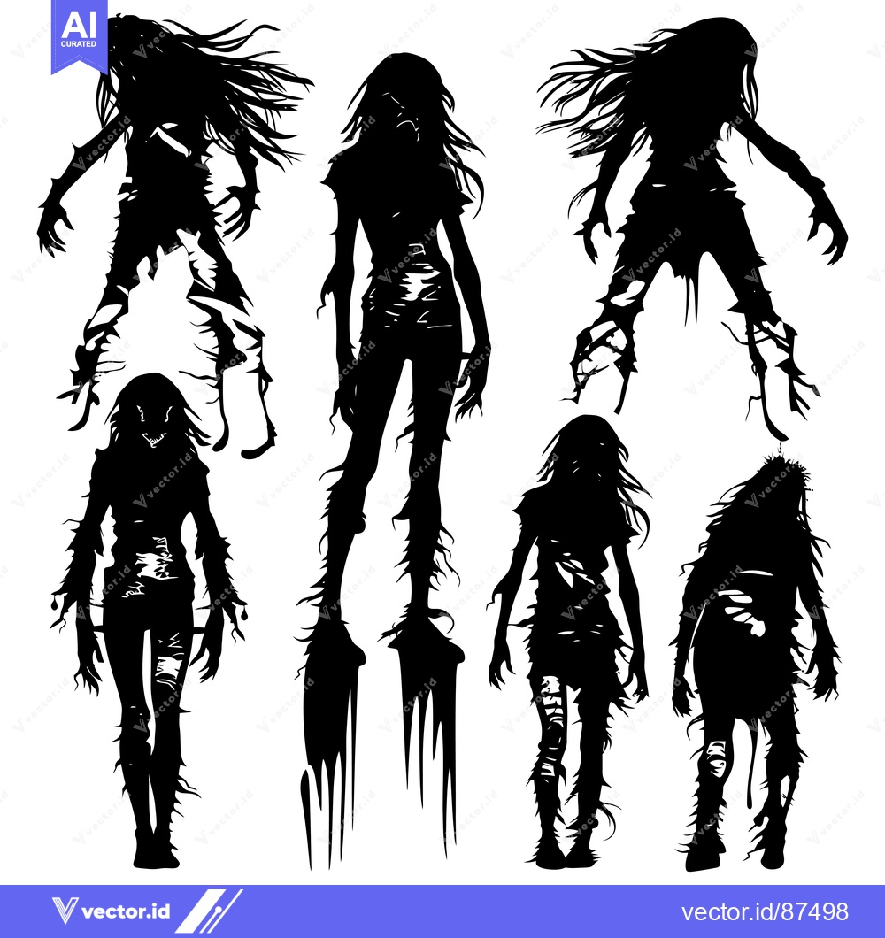 Premium Vector dari Silhouettes of Decaying Female Zombies in Various Poses
