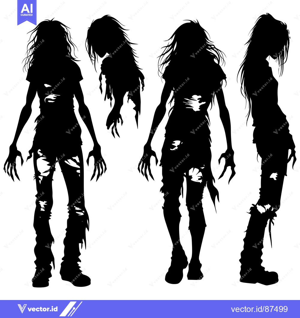 Premium Vector dari Three Silhouettes of a Female Zombie with Ripped Clothing