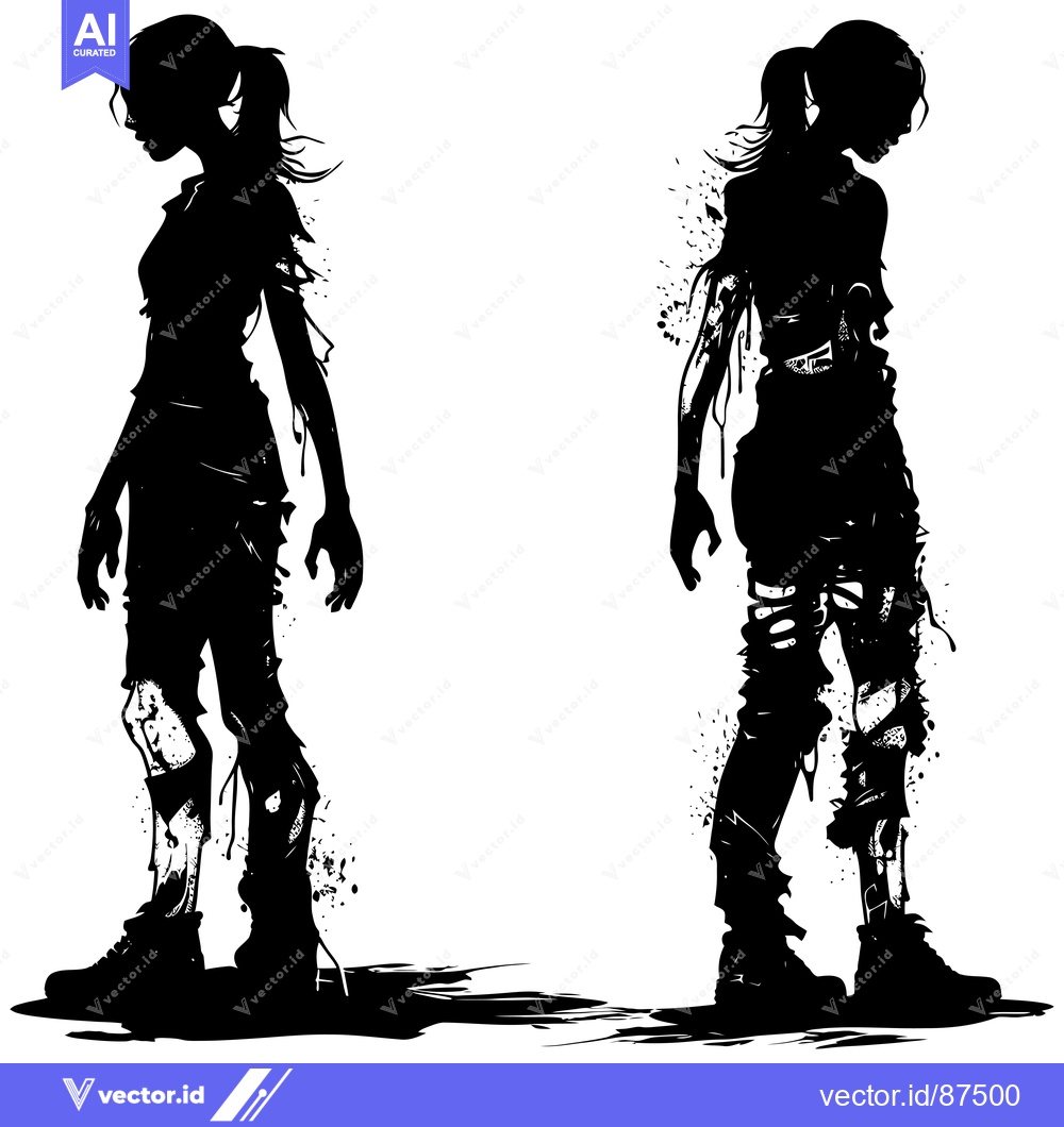 Premium Vector dari Two Female Silhouettes with Torn Clothing and Exposed Bones