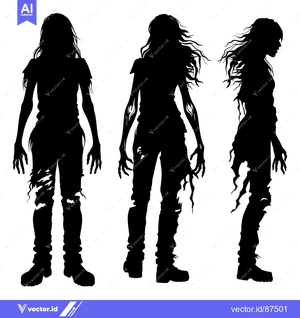 Premium Vector dari Three Silhouettes of Female Zombies in Various Poses