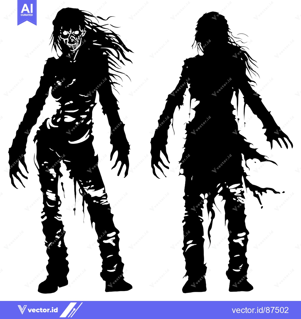 Premium Vector dari Two Female Zombie Silhouettes with One Showing Skull and Teeth