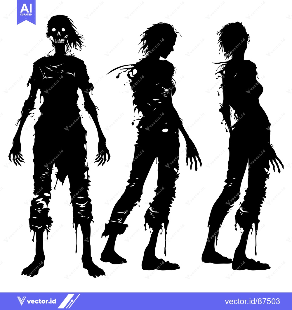 Premium Vector dari Three Black Silhouettes of Female Zombies in Various Poses