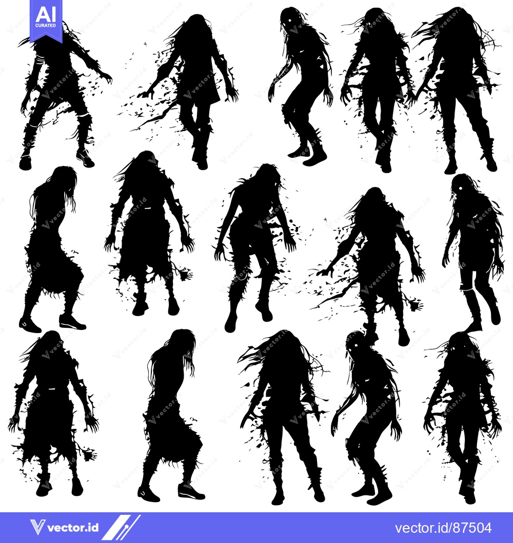 Premium Vector of Silhouette of Multiple Female Zombies in Various Poses