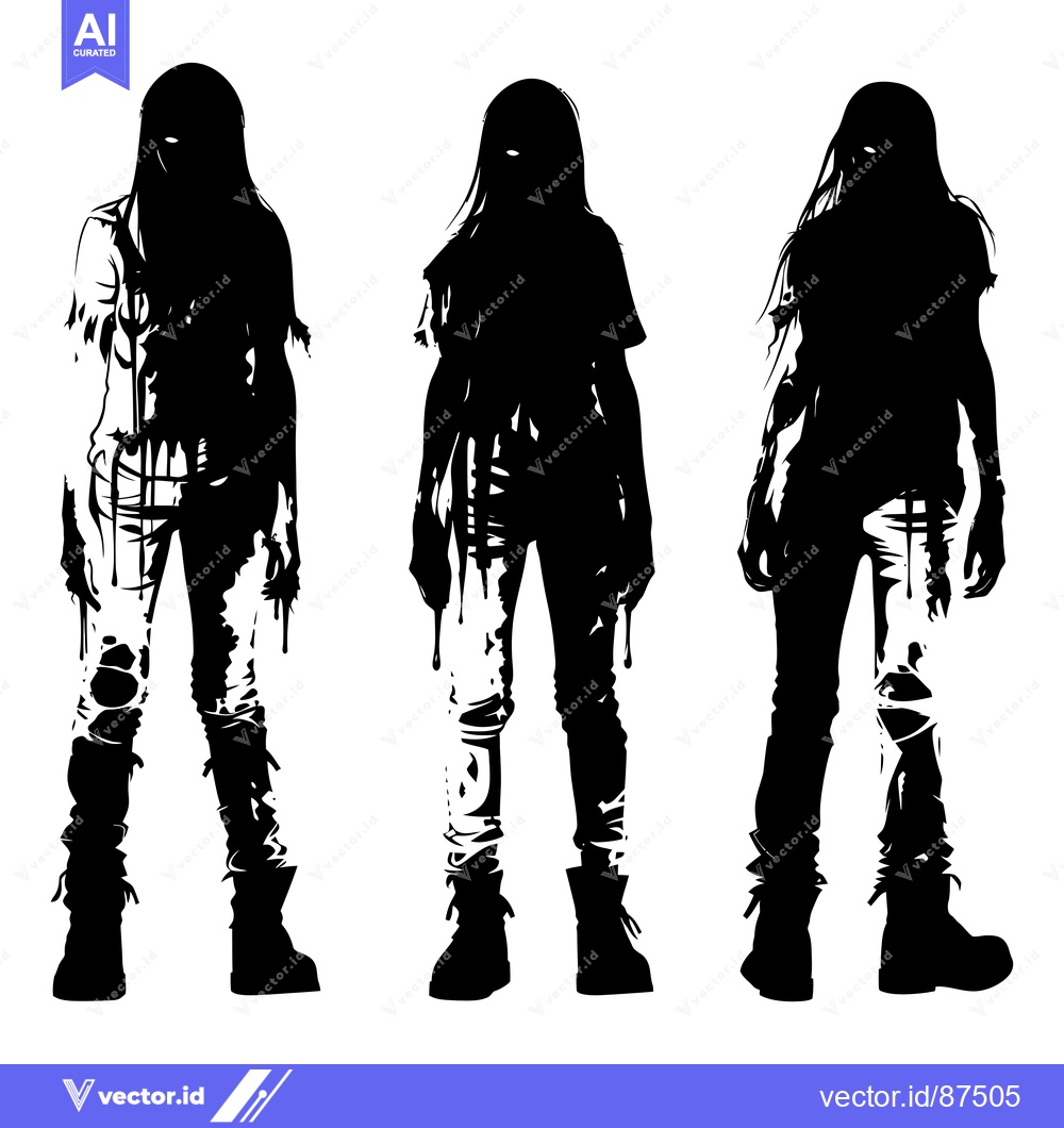 Premium Vector of Three Silhouettes of Female Figures in Ripped Clothing and Boots