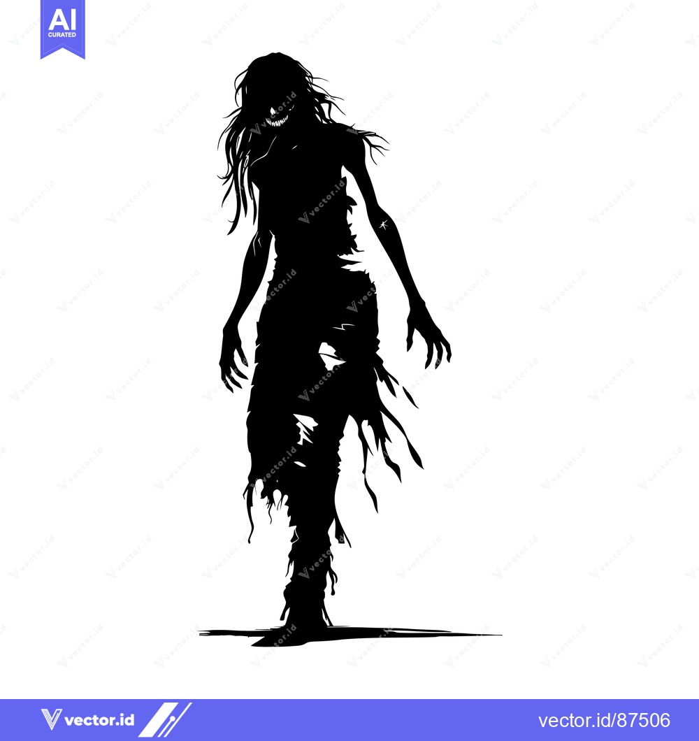 Premium Vector of Silhouette of a Female Monster with Ripped Clothing and Grinning Face