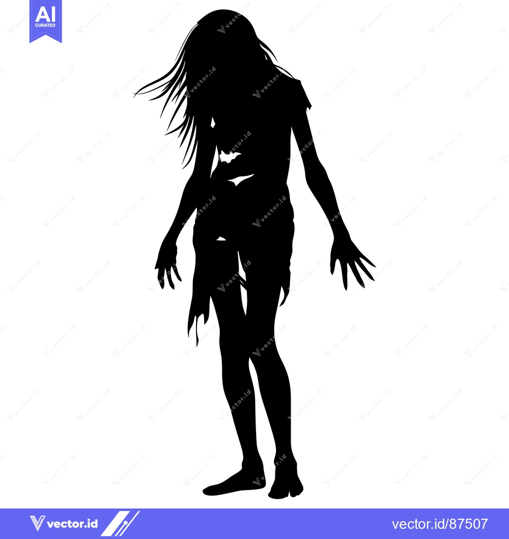 Premium Vector dari Silhouette of a Female Zombie with Ripped Clothing