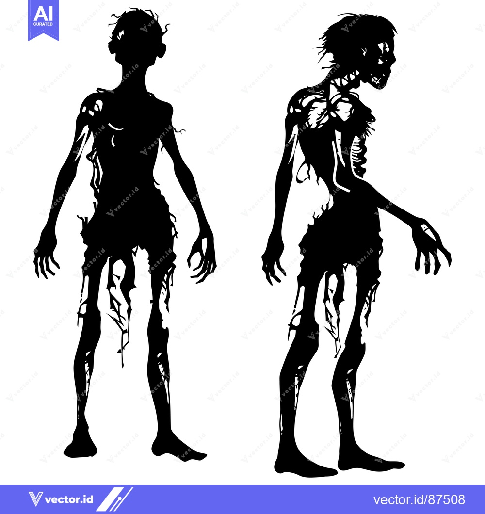 Premium Vector dari Two Silhouettes of Decaying Zombies with Exposed Bones