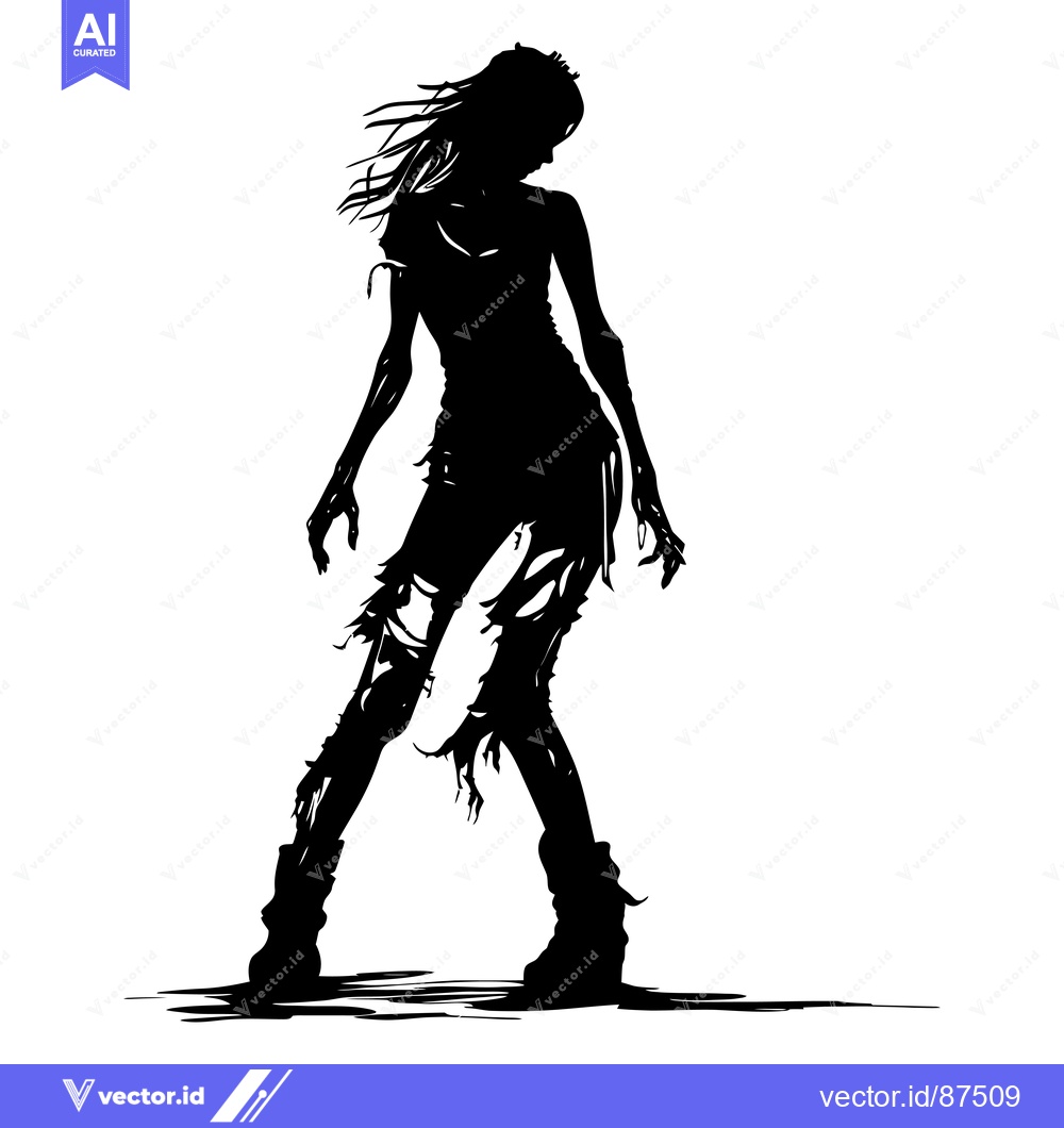Premium Vector of Silhouette of a Woman with Torn Clothing and Wavy Hair