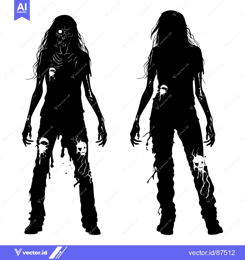 Premium Vector of Two Black and White Silhouettes of Female Zombies