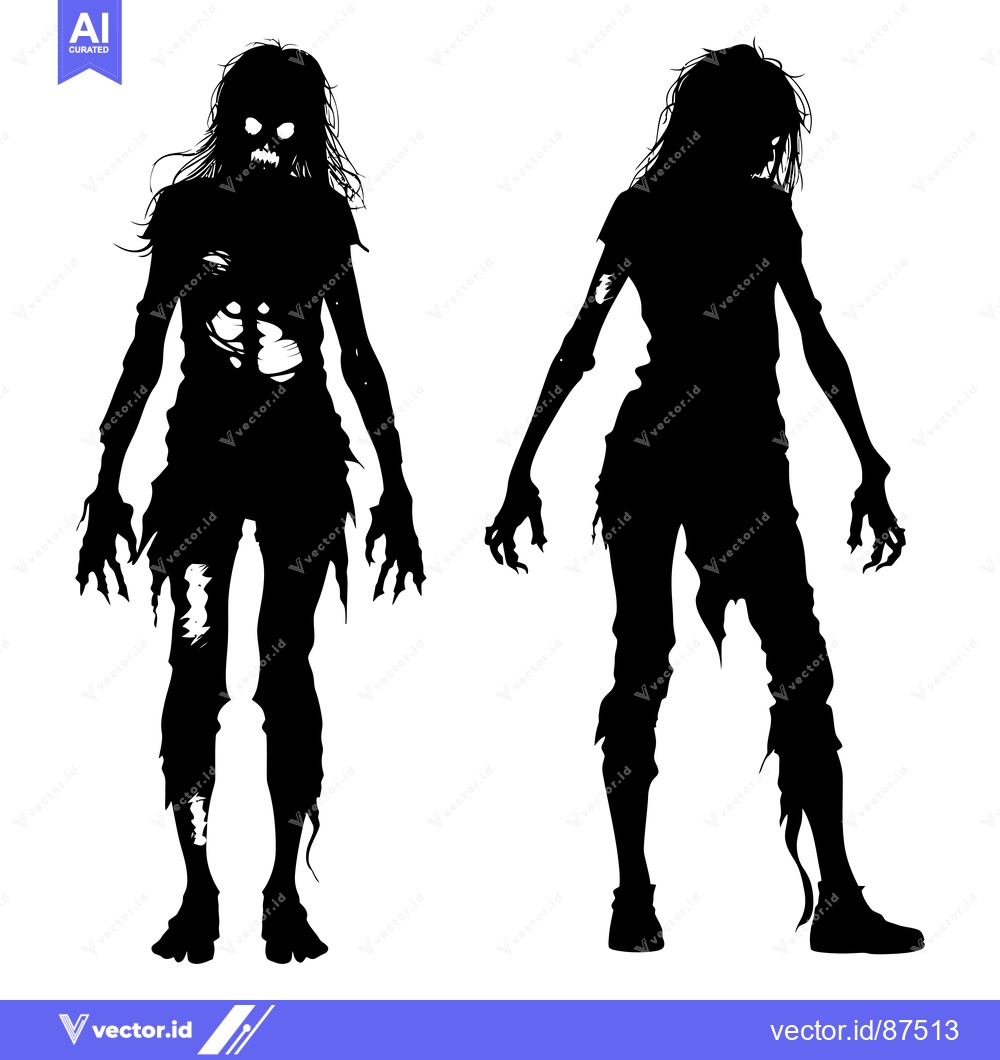 Premium Vector of Silhouette of a Decayed Female Zombie in Two Poses