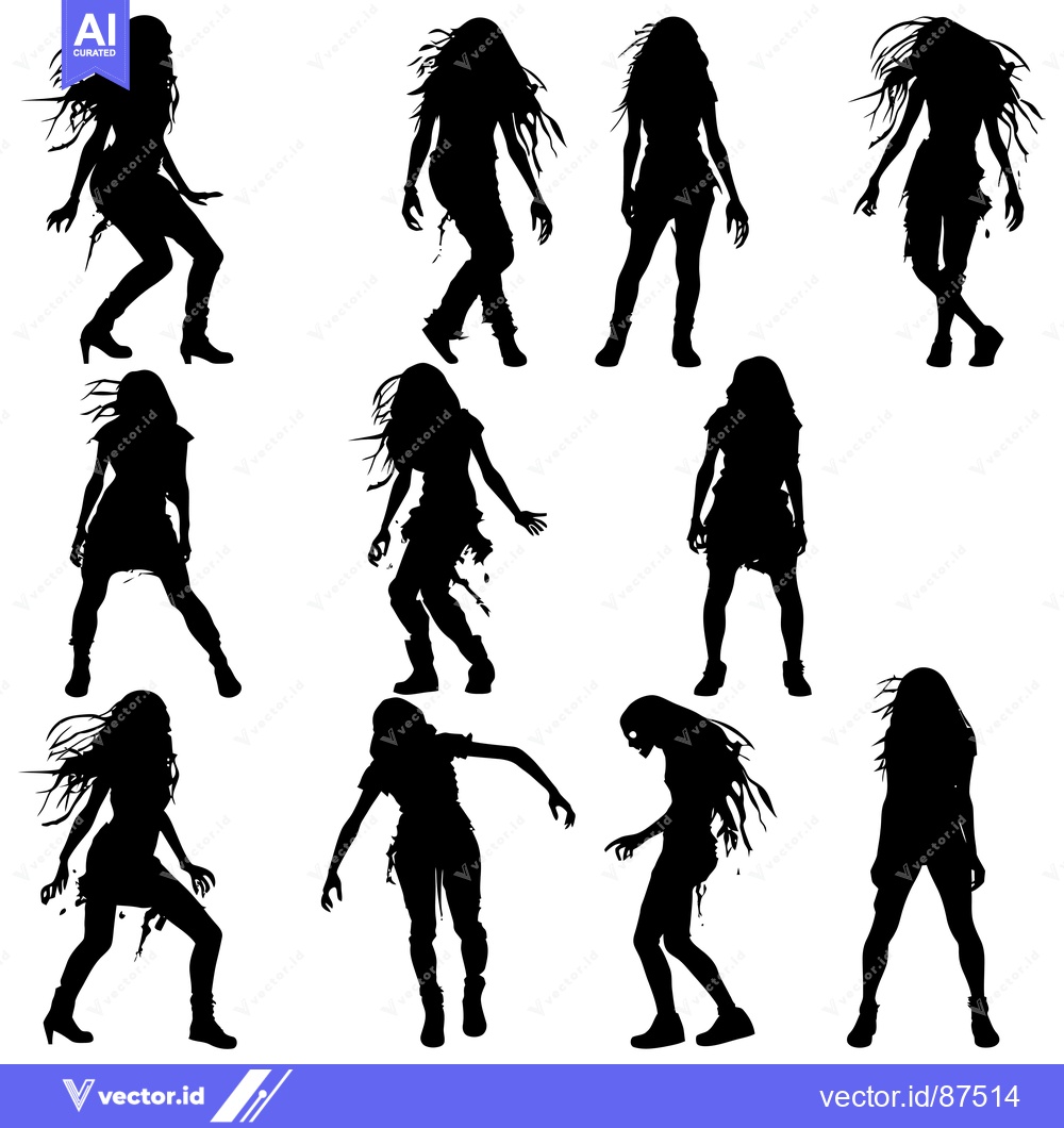 Premium Vector of Silhouettes of Female Zombies in Various Poses