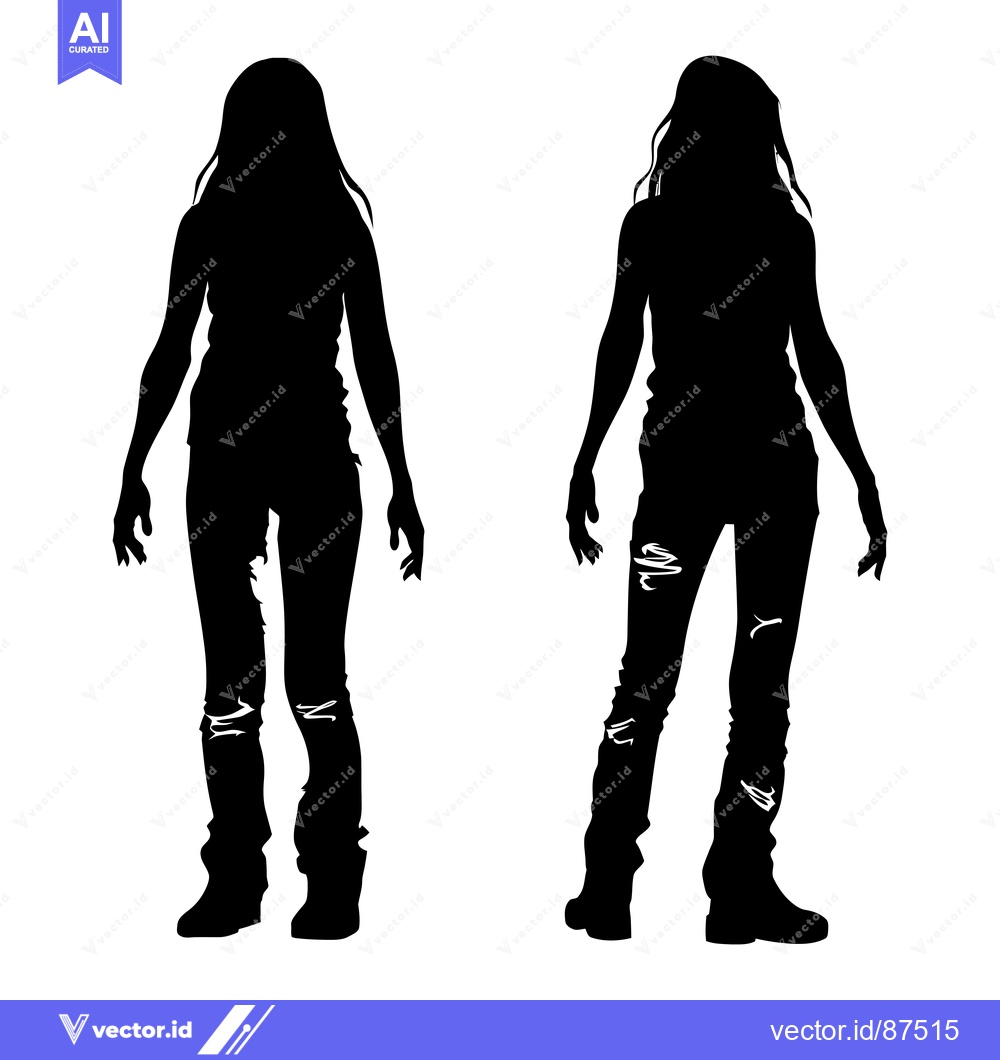Premium Vector dari Two Female Silhouettes in Torn Jeans and Boots