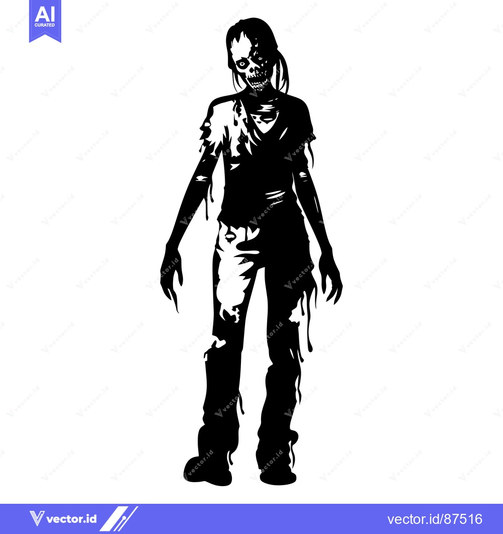 Premium Vector of Black and White Illustration of a Decaying Zombie