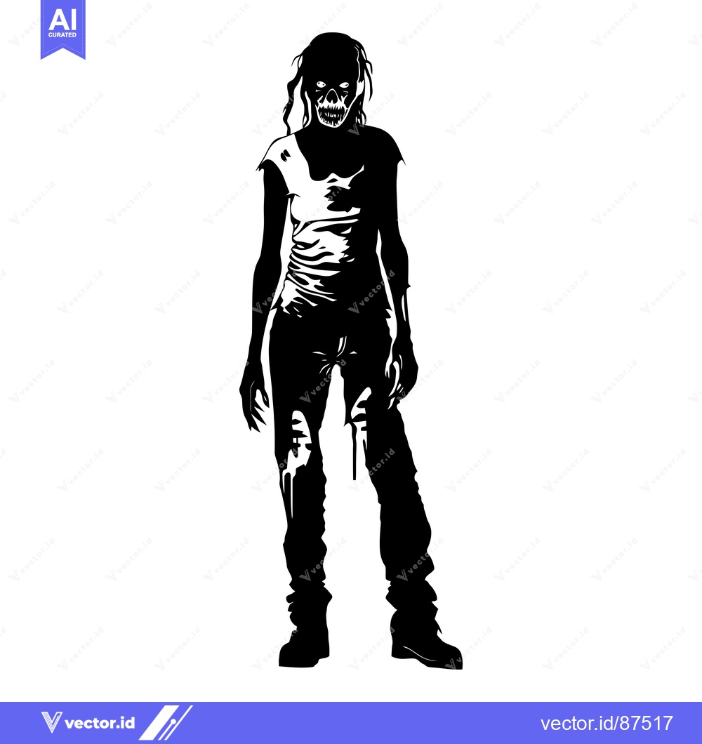 Premium Vector of Black and White Silhouette of a Female Zombie