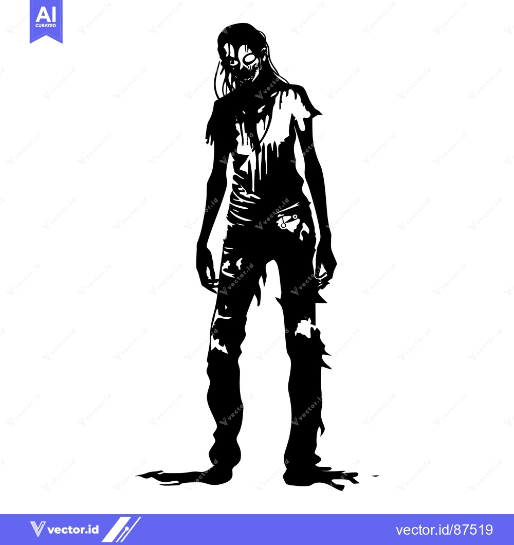 Premium Vector dari Silhouette of a Decaying Zombie with Ripped Clothing