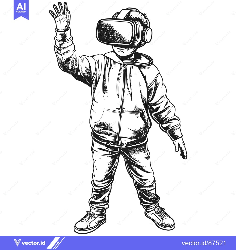 Premium Vector dari A boy wearing a VR headset and reaching out with his hand