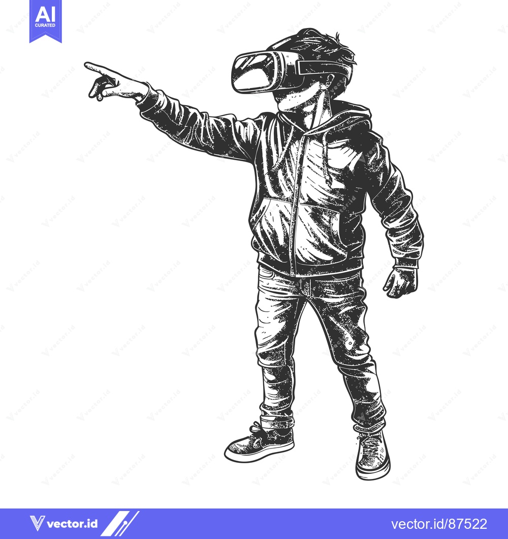 Premium Vector of A Person Wearing a VR Headset and Pointing With Their Right Hand