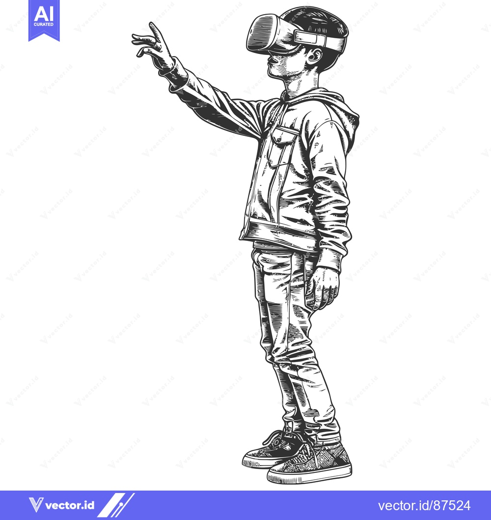 Premium Vector of A Hand-Drawn Illustration of a Person Wearing Virtual Reality Glasses
