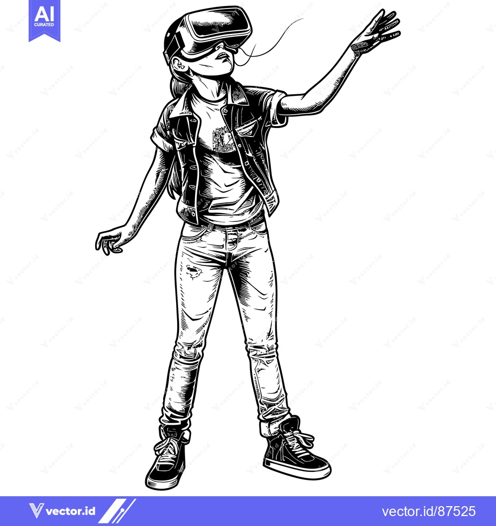 Premium Vector of A Person Experiencing Virtual Reality With Headset