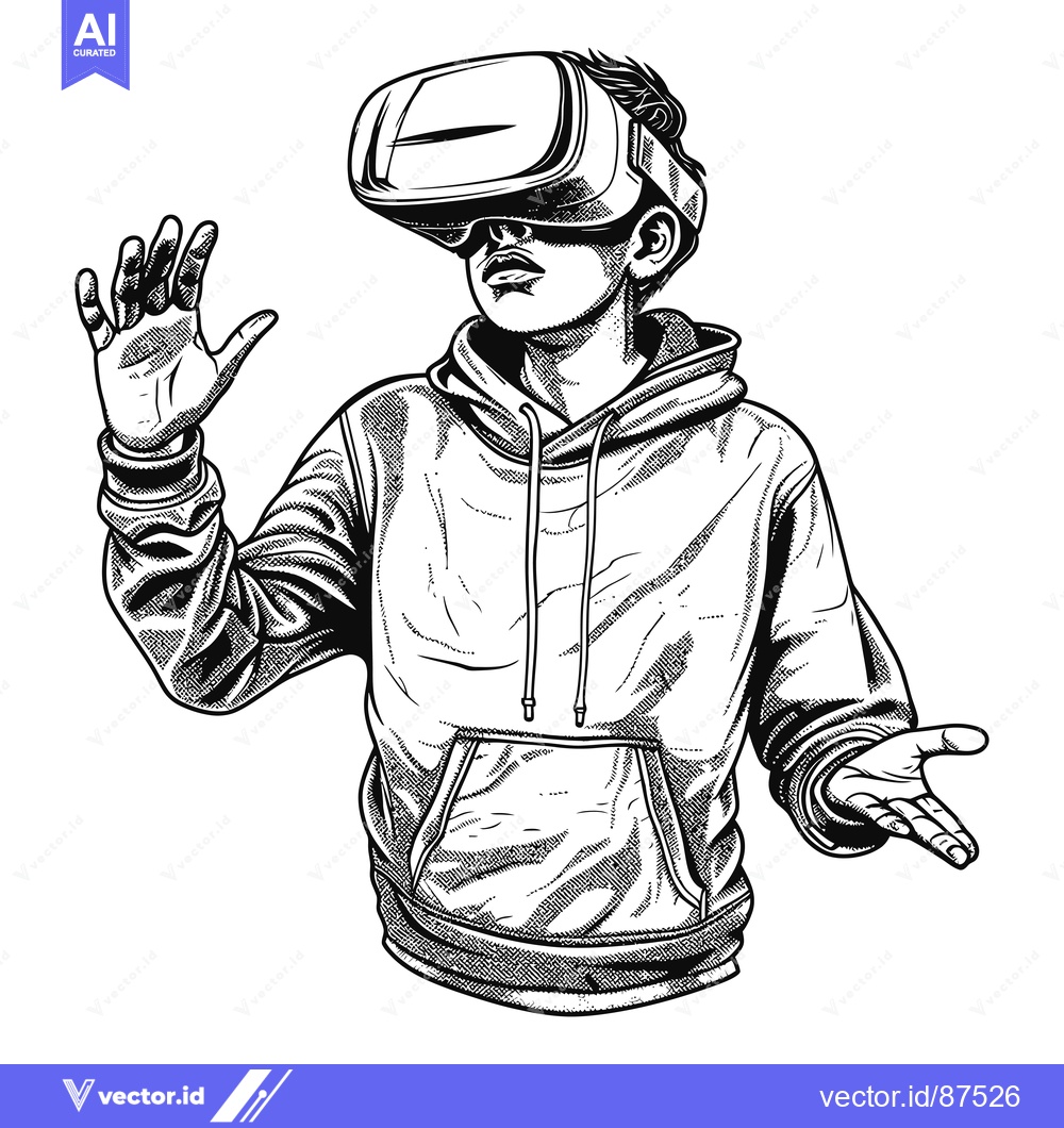 Premium Vector of A Person Wearing a VR Headset and Reaching Out with Their Hand