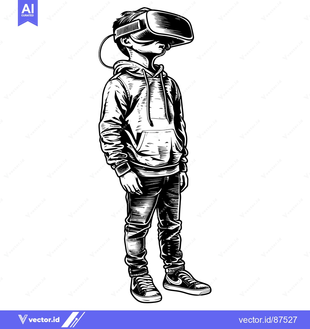 Premium Vector of A Boy Wearing Virtual Reality Glasses and a Hoodie
