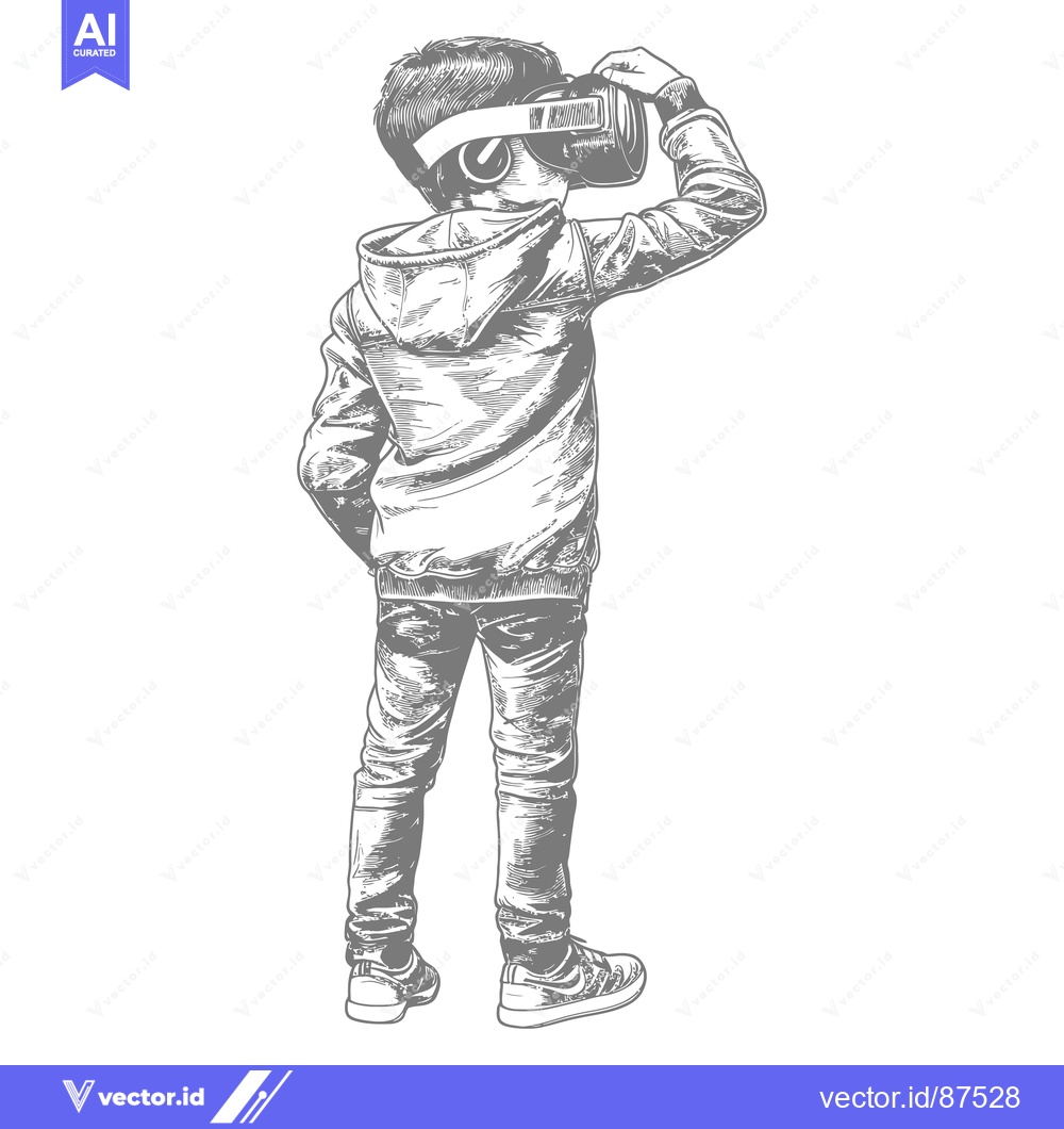 Premium Vector of Boy Experiencing Virtual Reality Wearing a VR Headset