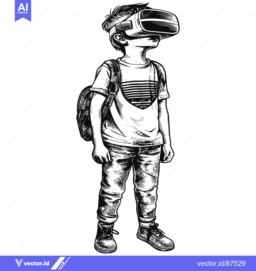 Premium Vector dari A Boy Wearing Virtual Reality Glasses with a Backpack