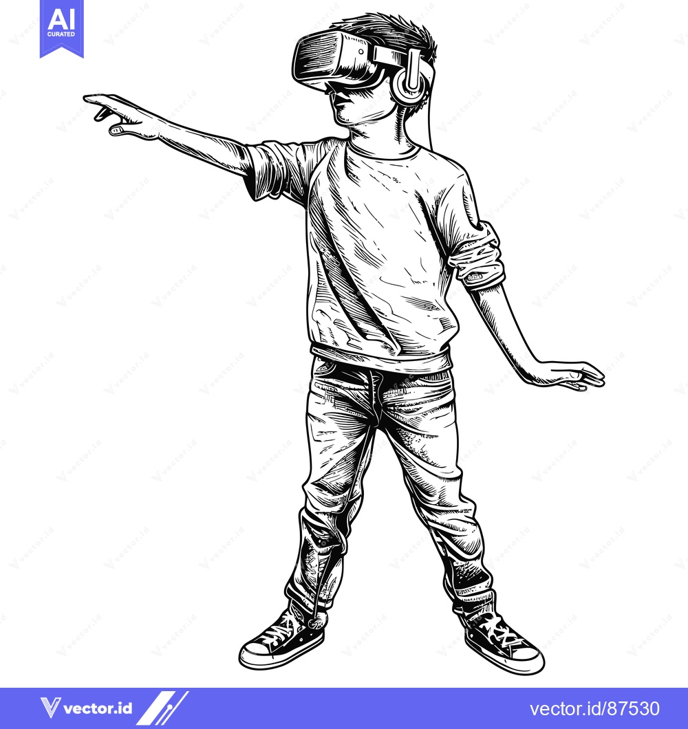 Premium Vector dari A Young Person Wearing a Virtual Reality Headset and Reaching Out with