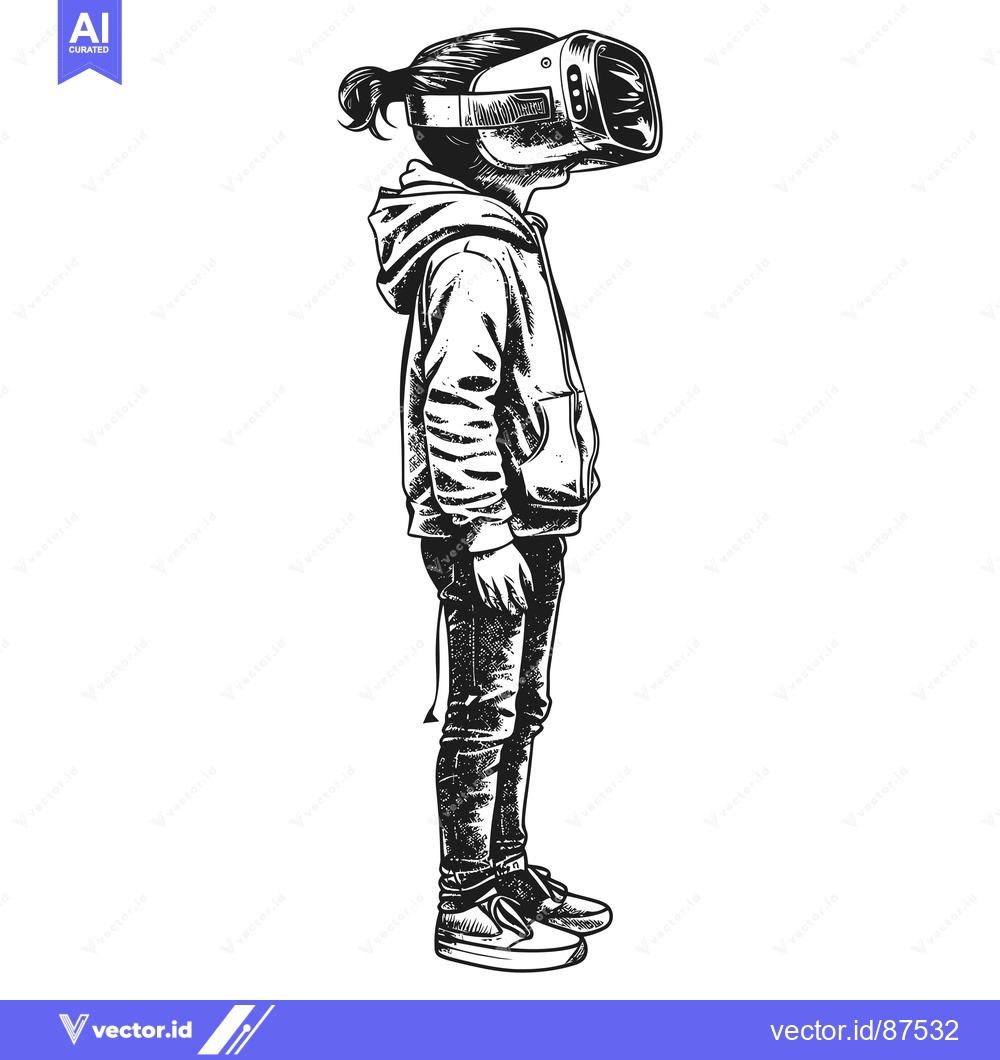 Premium Vector dari A person wearing a VR headset looking into the virtual world