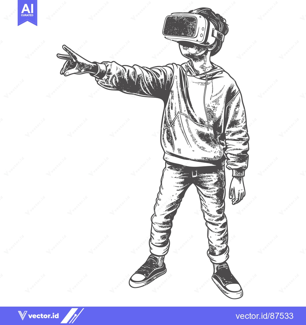 Premium Vector of Young Person Wearing VR Headset and Interacting with Virtual World