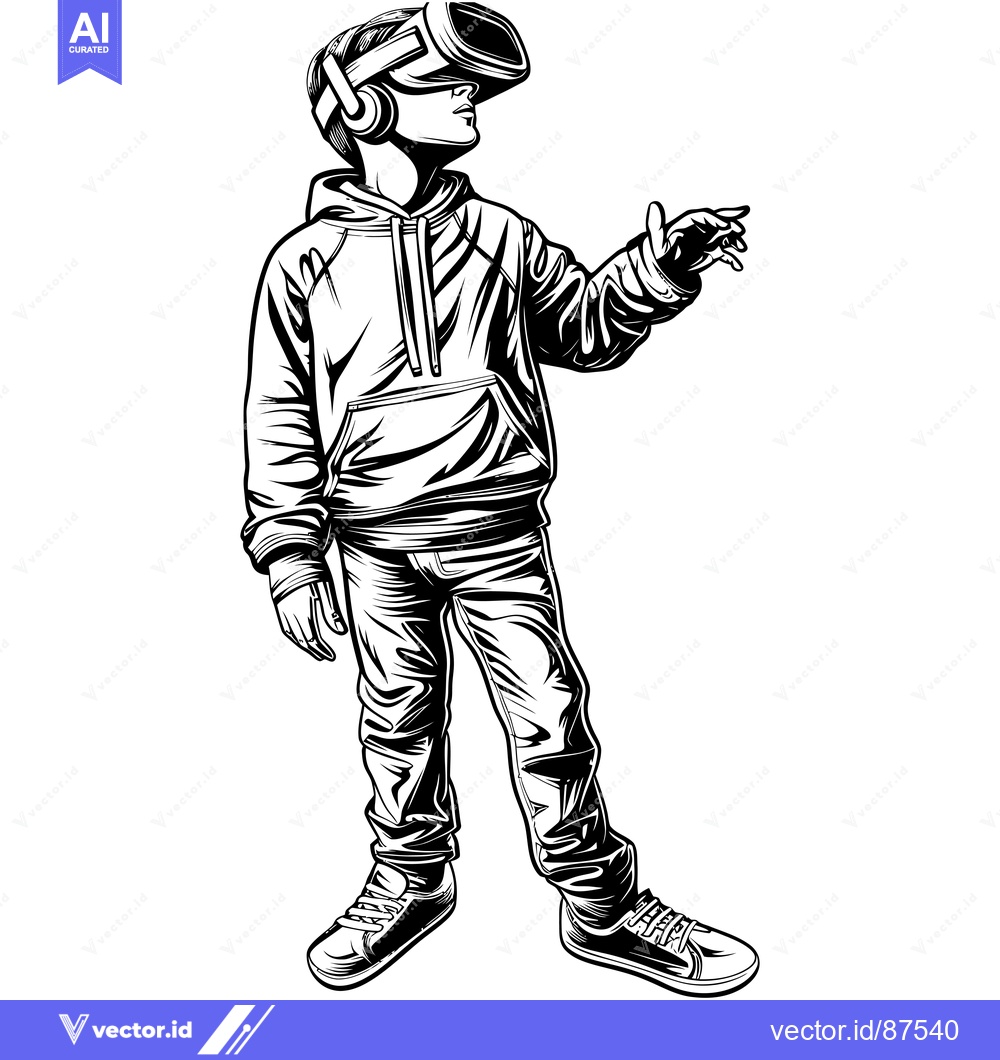 Premium Vector of A Black and White Illustration of a Person Wearing a VR Headset