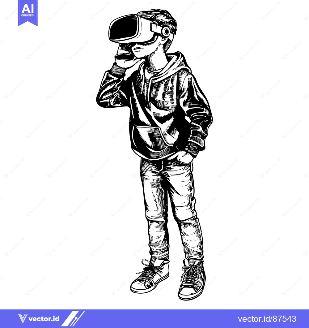 Premium Vector of A Teenager Wearing a VR Headset and Hoodie