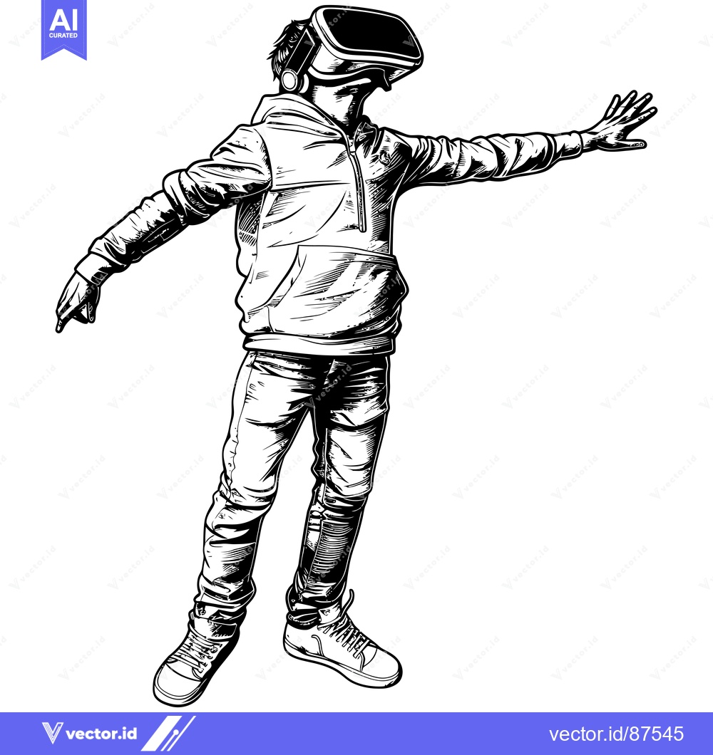 Premium Vector dari A Person Experiencing Virtual Reality With Arms Outstretched