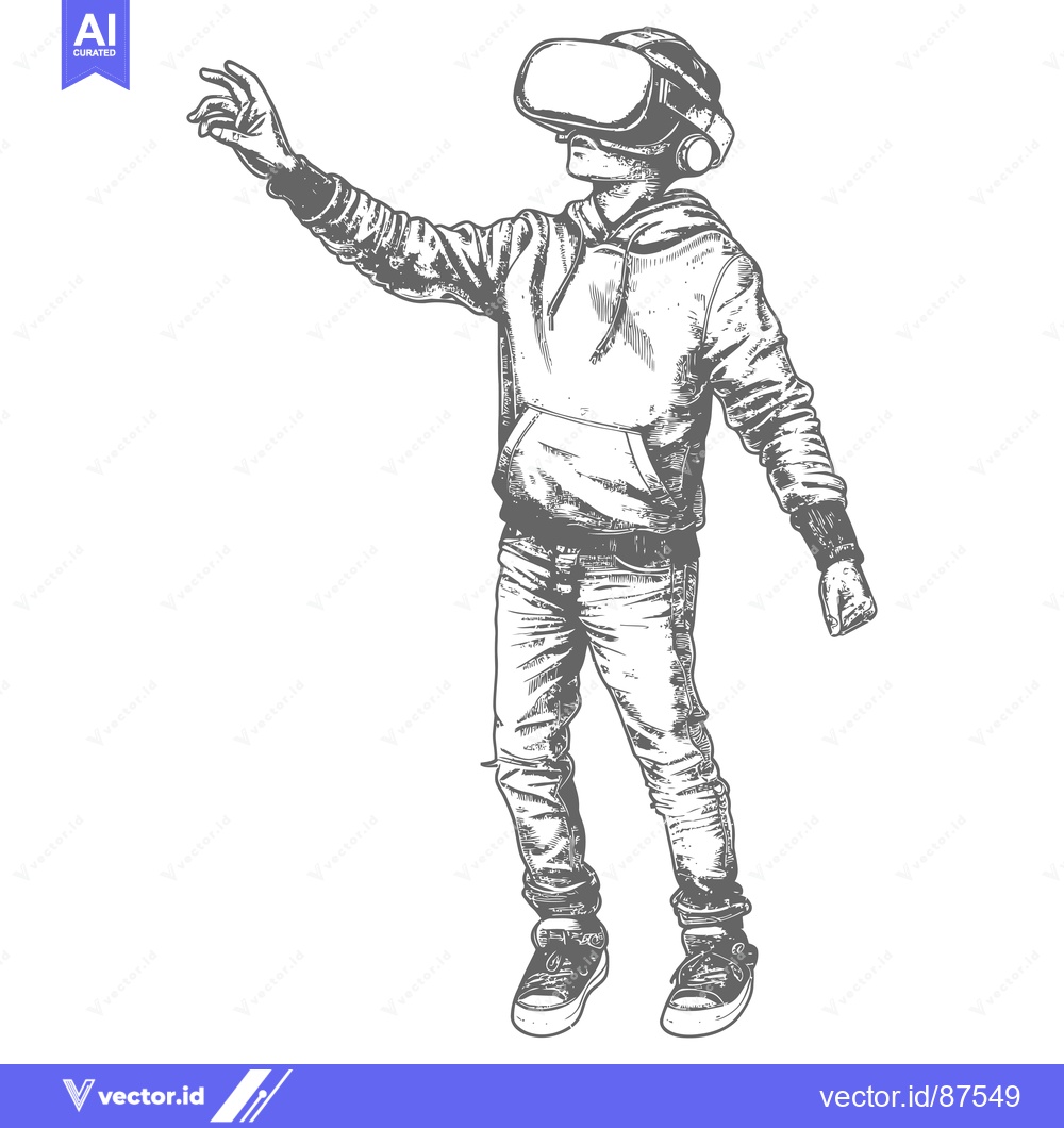 Premium Vector of Hand-drawn illustration of a person wearing a VR headset and hoodie