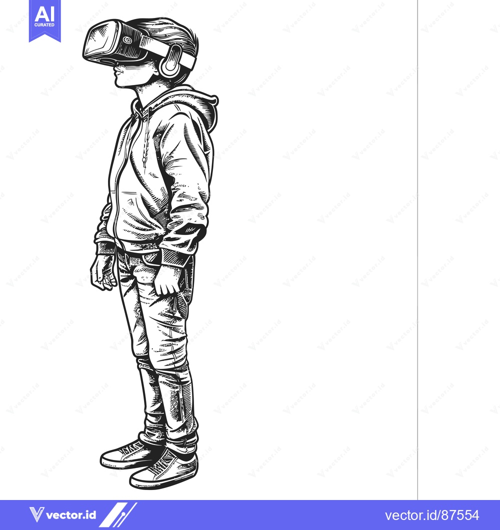 Premium Vector of A Person Wearing a Virtual Reality Headset and Casual Clothing