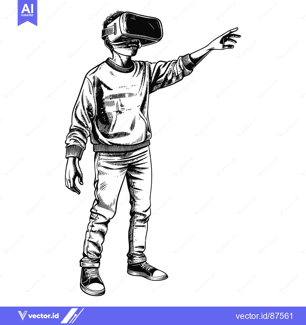 Premium Vector of A Person Wearing Virtual Reality Goggles Reaches Out with Their Hand