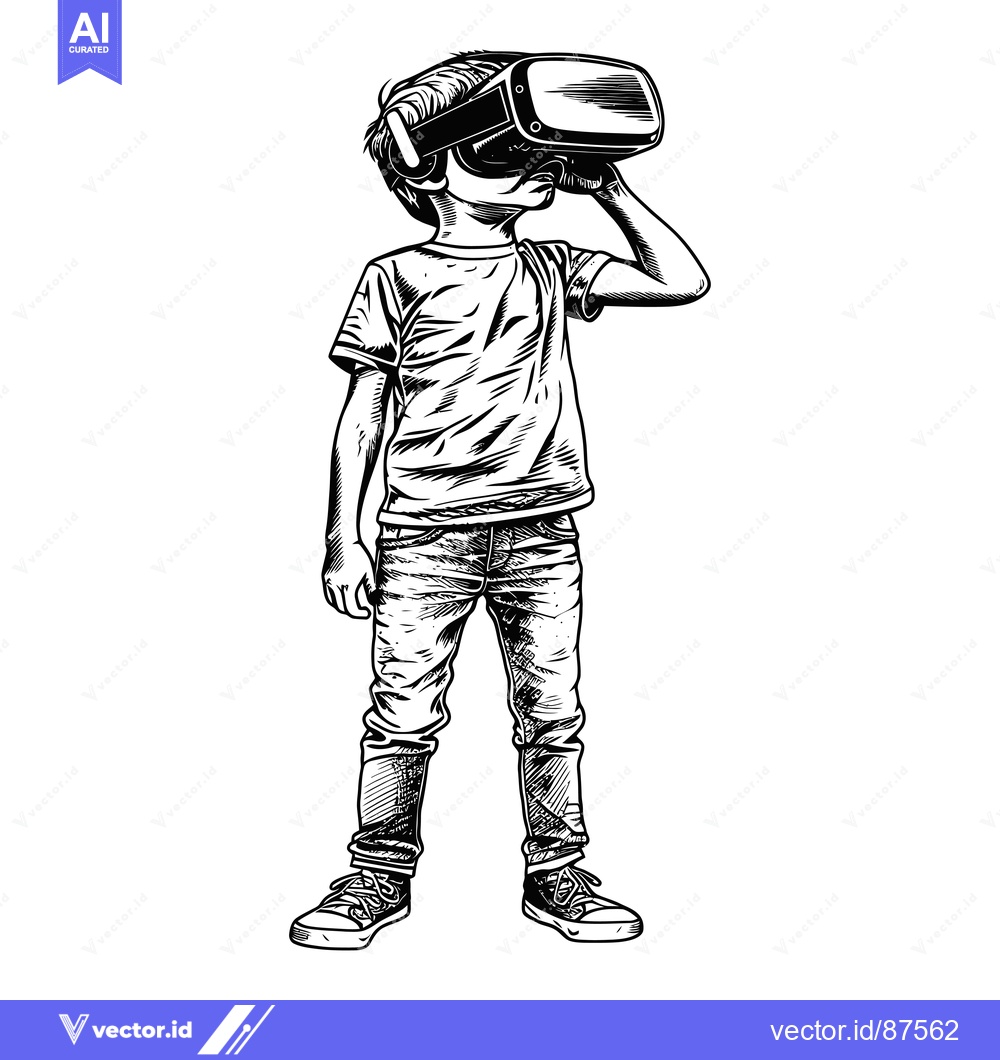 Premium Vector dari A Young Boy Wearing Virtual Reality Headgear