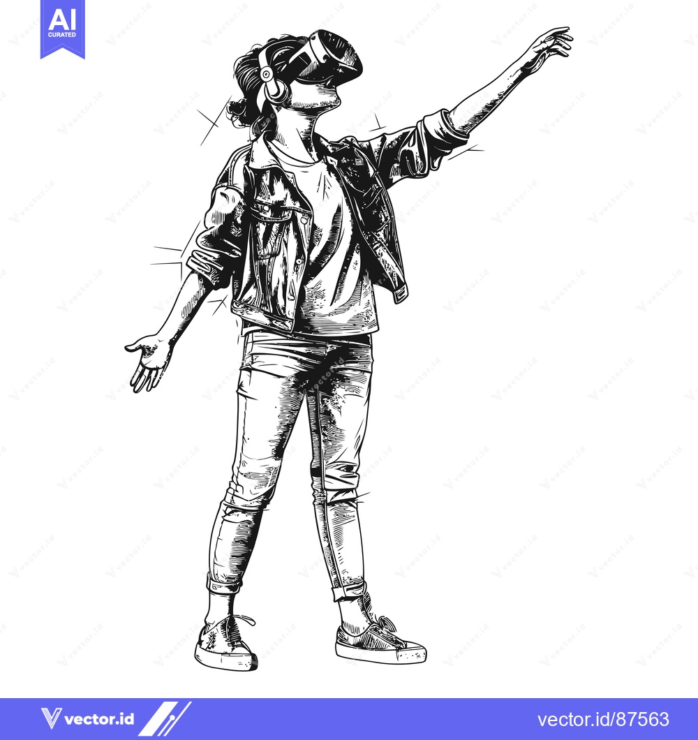 Premium Vector dari A Person Wearing a VR Headset and Reaching Out with Their Hand