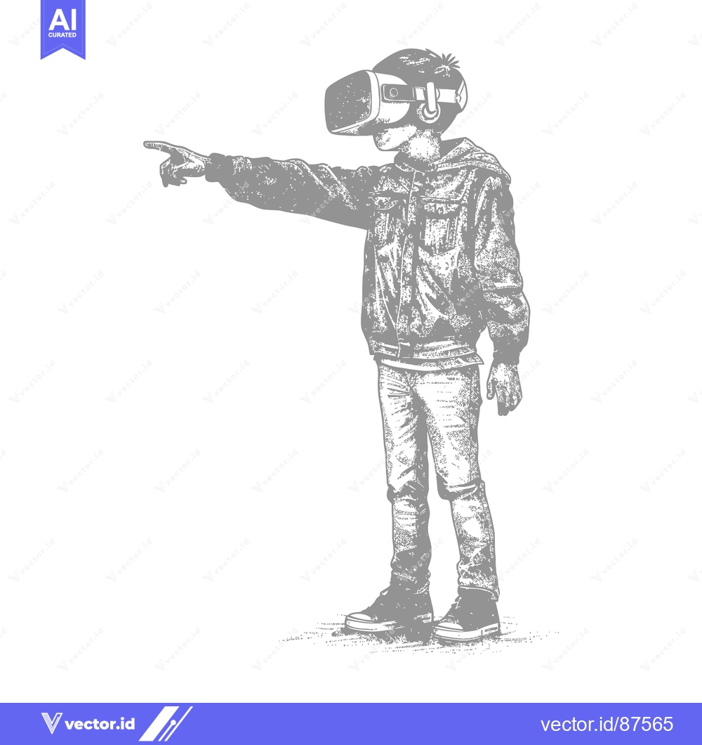 Premium Vector dari A Person Wearing Virtual Reality Goggles Pointing Off-Screen