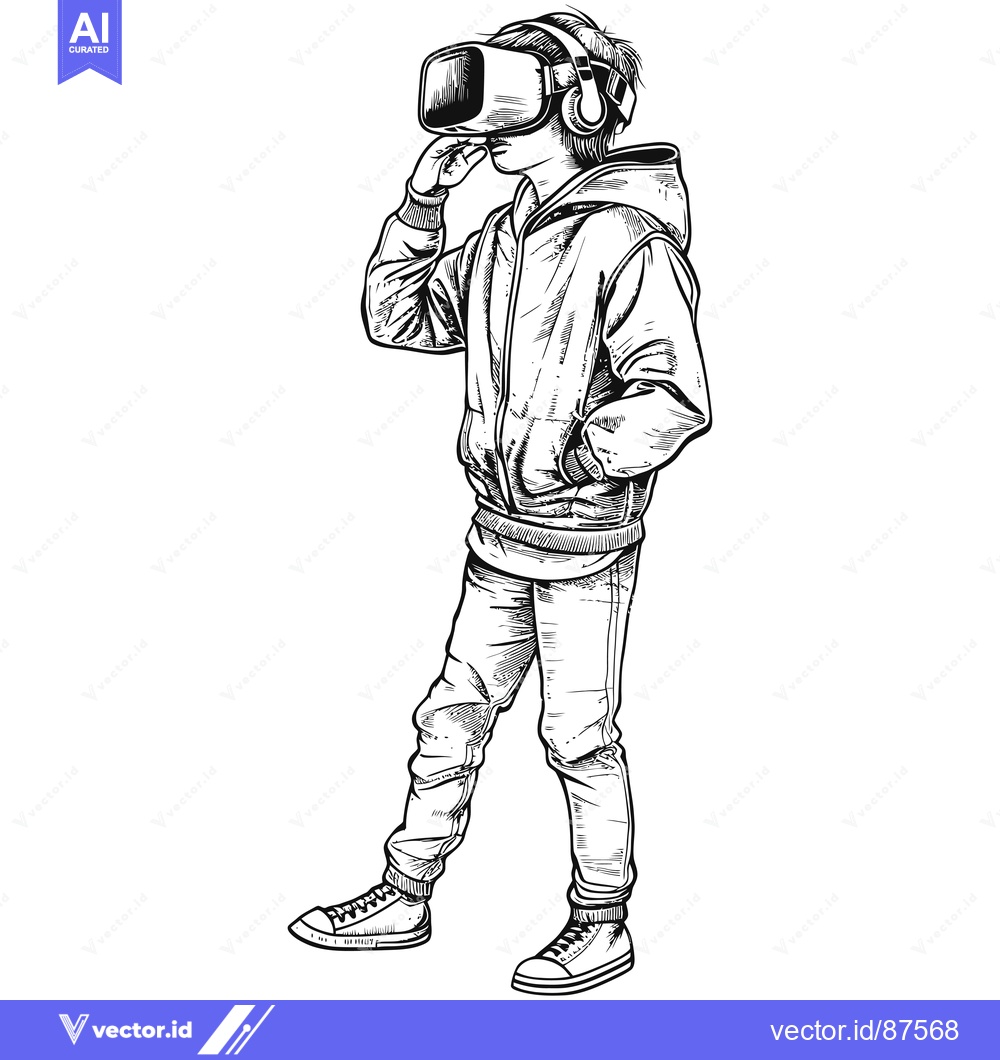 Premium Vector of A Sketch of a Young Man Wearing a VR Headset