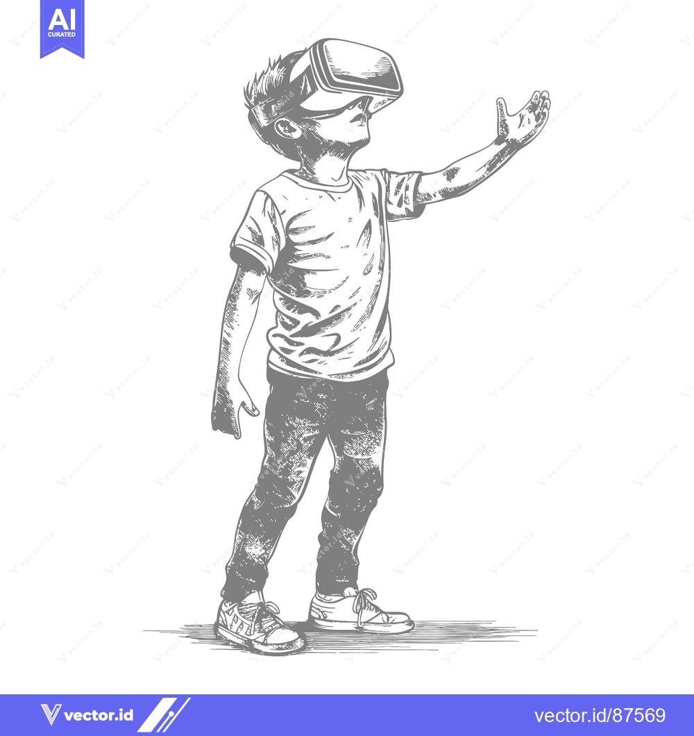 Premium Vector of A Young Boy Wearing a Virtual Reality Headset and Looking Up