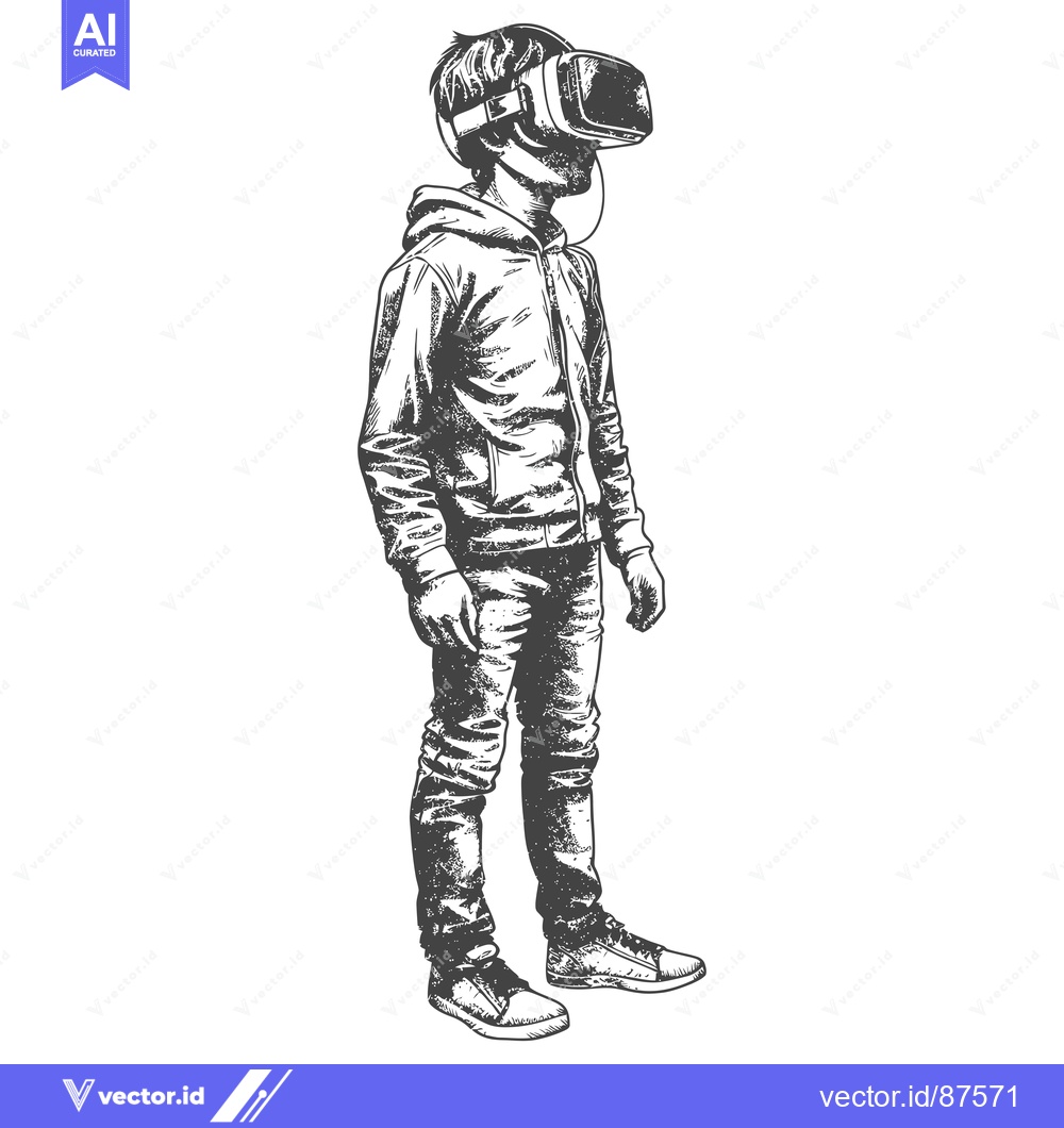 Premium Vector of Hand-drawn illustration of a man wearing virtual reality headset
