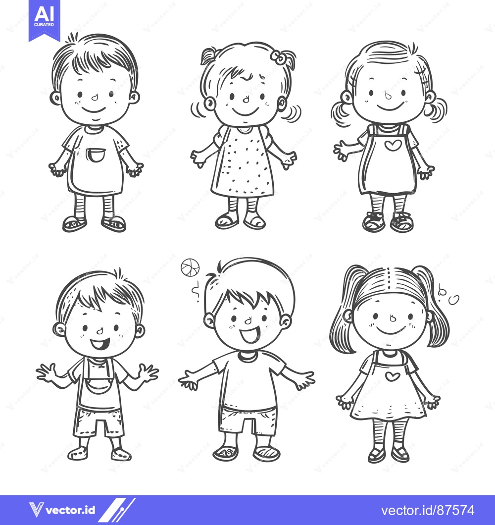 Premium Vector of A Group of Cartoon Children with Happy Expressions
