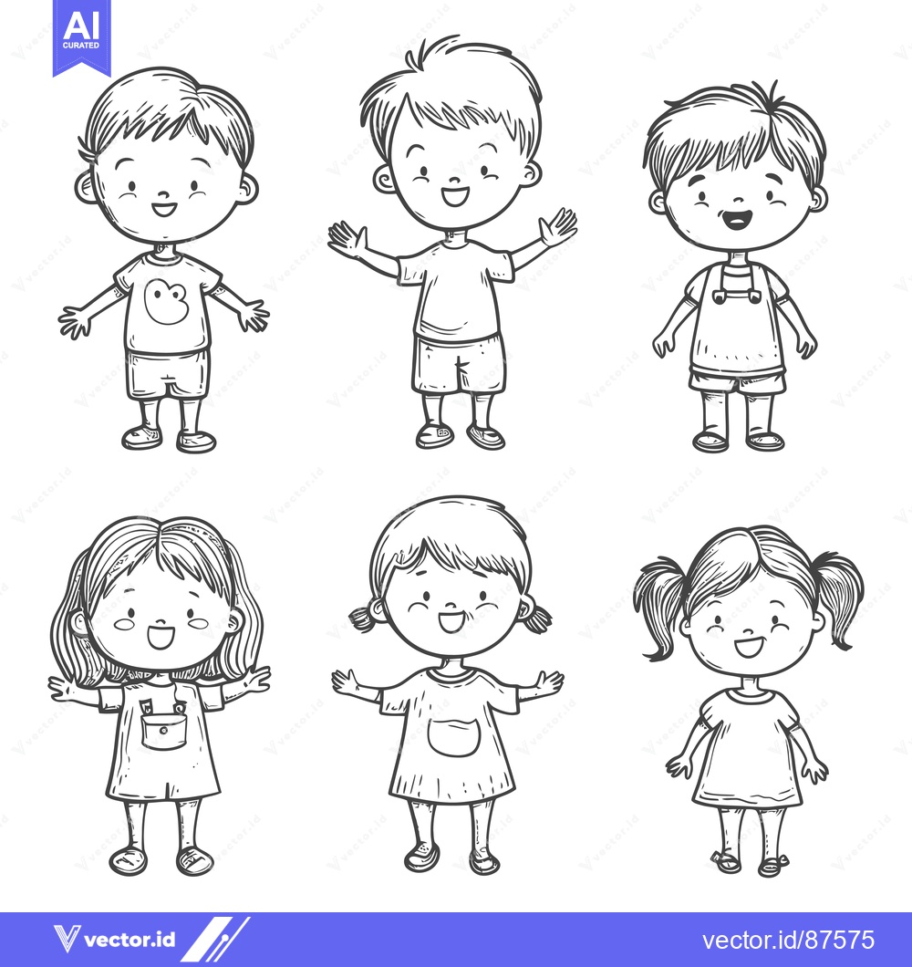 Premium Vector dari Hand-drawn Sketch of Six Smiling Children