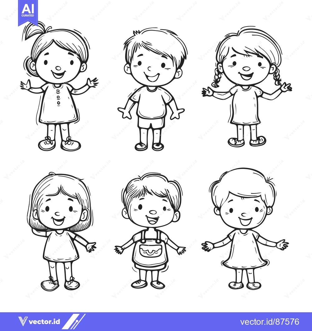 Premium Vector dari Six Cartoon Children With Happy Expressions