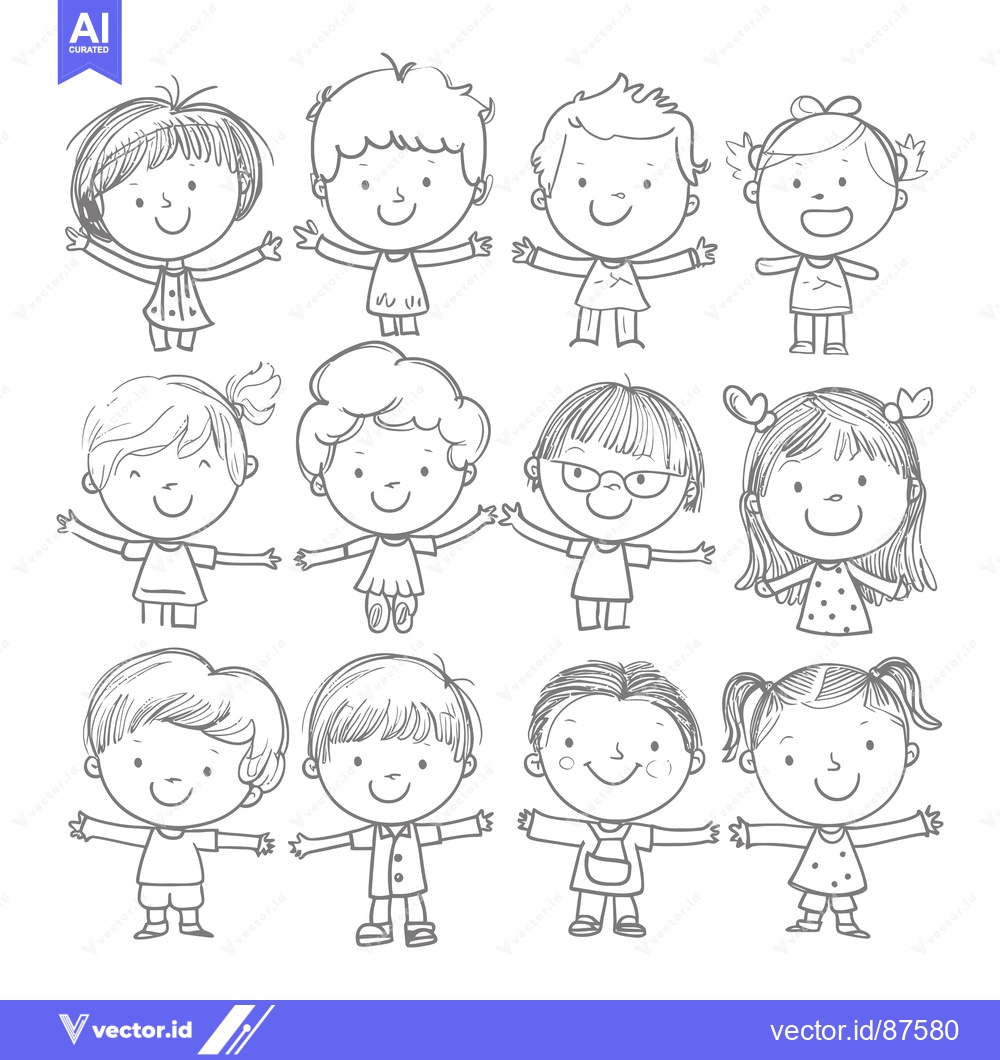 Premium Vector dari A Collection of Hand-Drawn Illustrations of Children with Open Arms