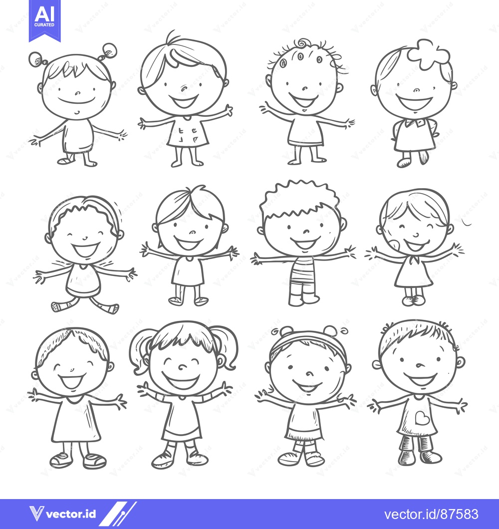 Premium Vector of A Collection of Hand-Drawn Smiling Children Illustrations