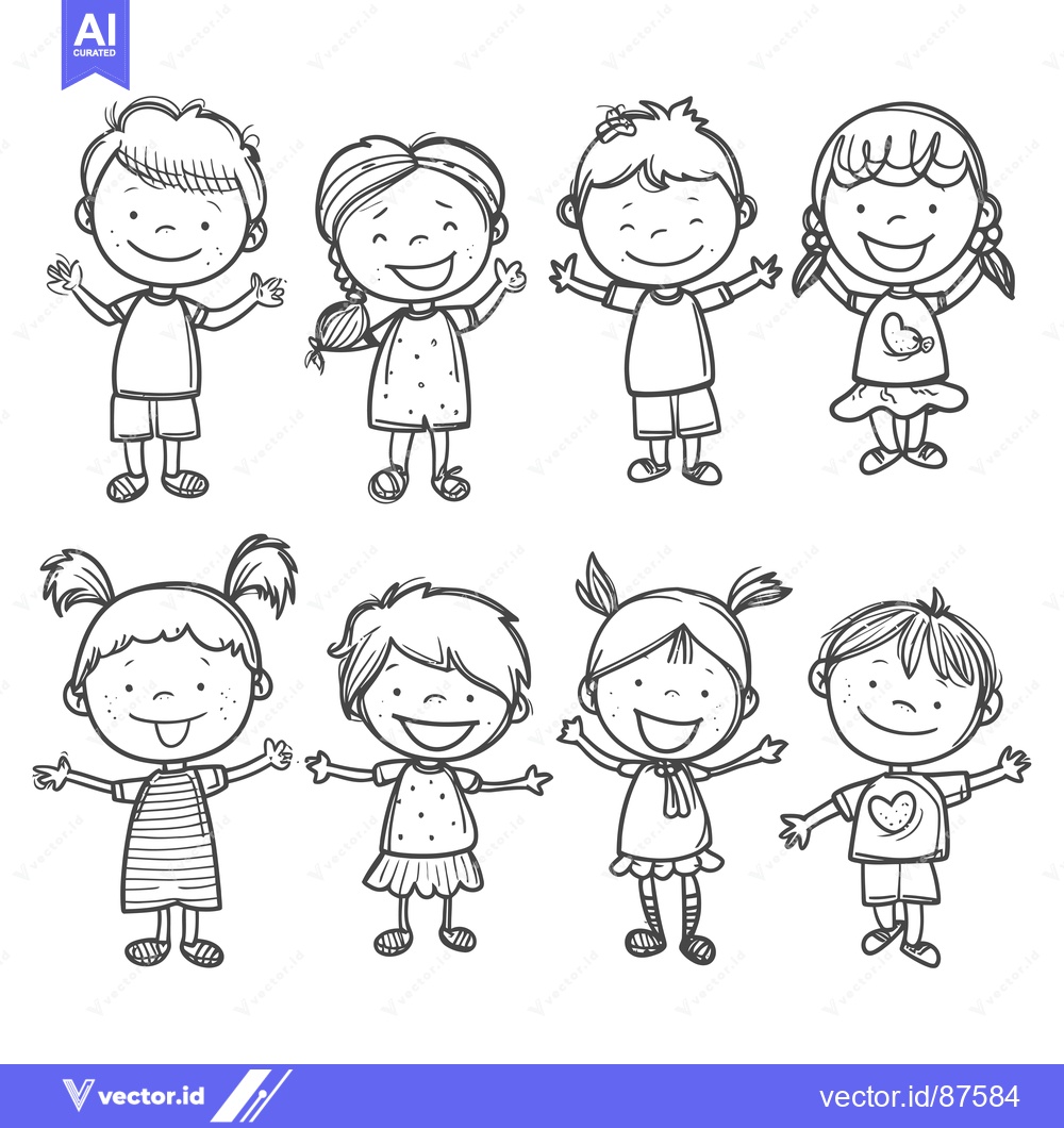 Premium Vector dari Hand-drawn Illustration of Eight Smiling Children