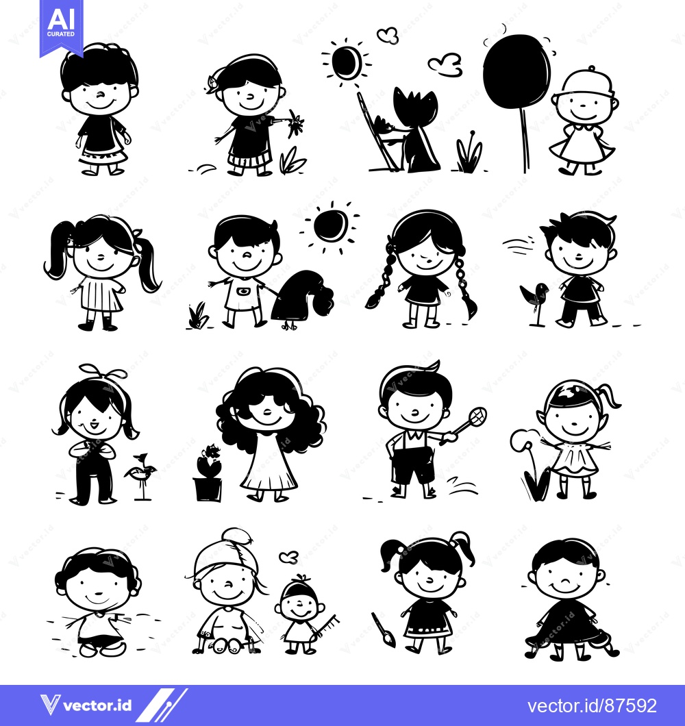Premium Vector dari Collection of Simple Hand-Drawn Illustrations of Children with Various